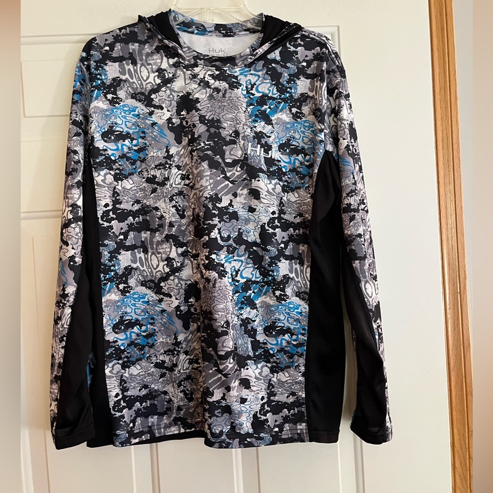Men’s Huk Icon X tide change hooded camo performance fishing shirt. Size medium - Picture 3 of 11